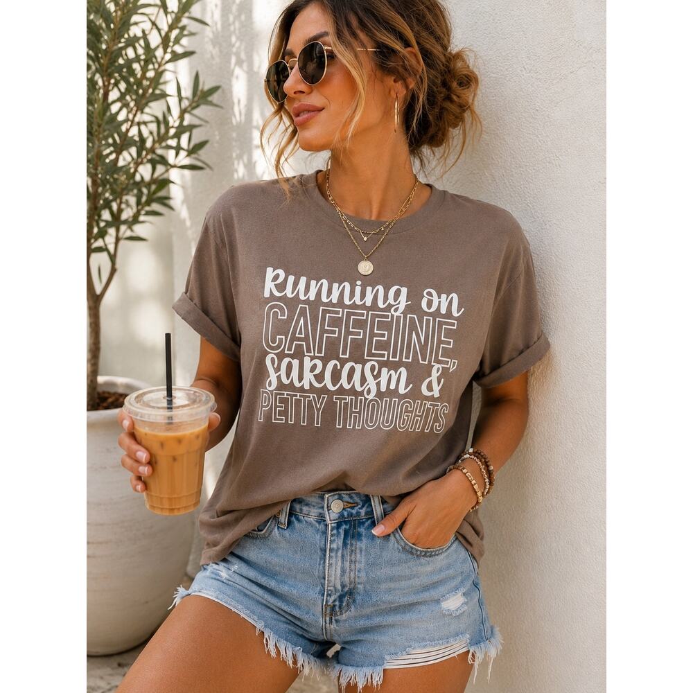 Bella Canvas Caffeine Sarcasm Petty Thoughts Graphic Tee S